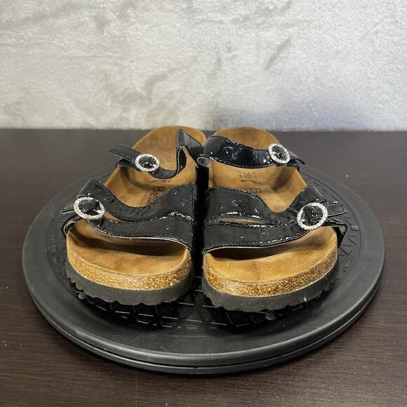 Betula Birkenstock SILVER Women Size 8N Black Buckle 3 Strap Leather Sandals - Picture 2 of 8